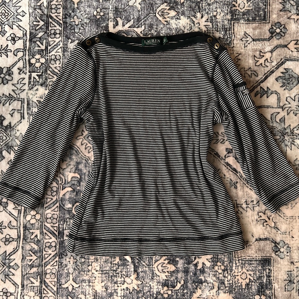 Ralph Lauren Navy and White Striped Long Sleeve Top